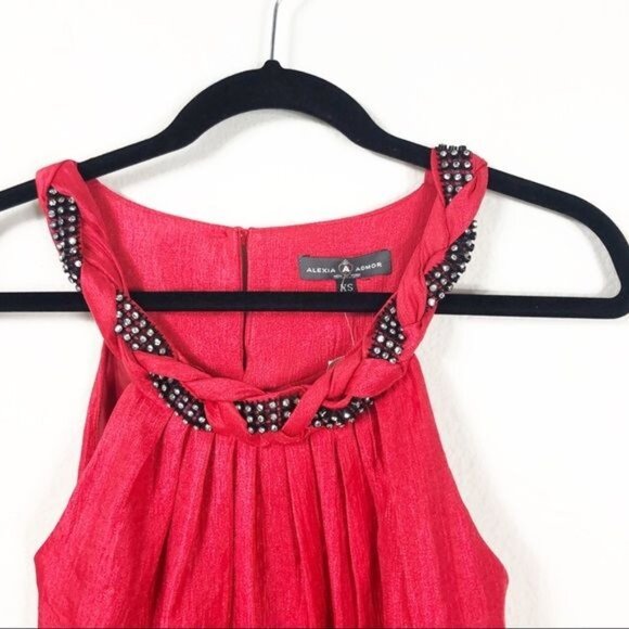 Alexia Admor Red Halter Dress Bead Braid Embellished Neck Sleeveless Size XS NWT - Picture 3 of 7
